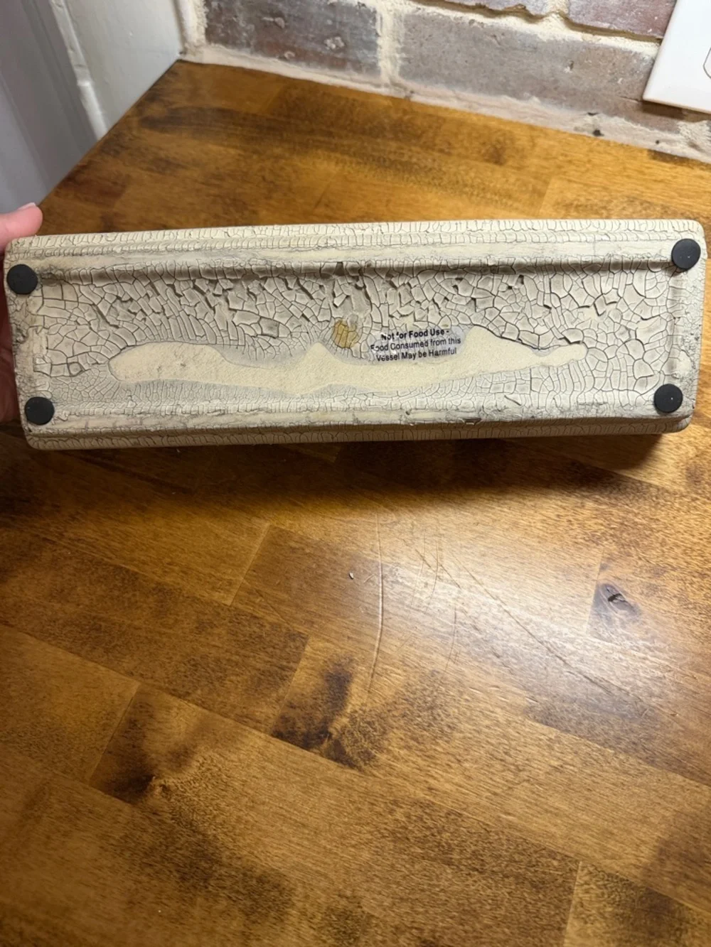 Cream Crackle Glaze Rectangular Ceramic Vanity Tray with Brown Interior